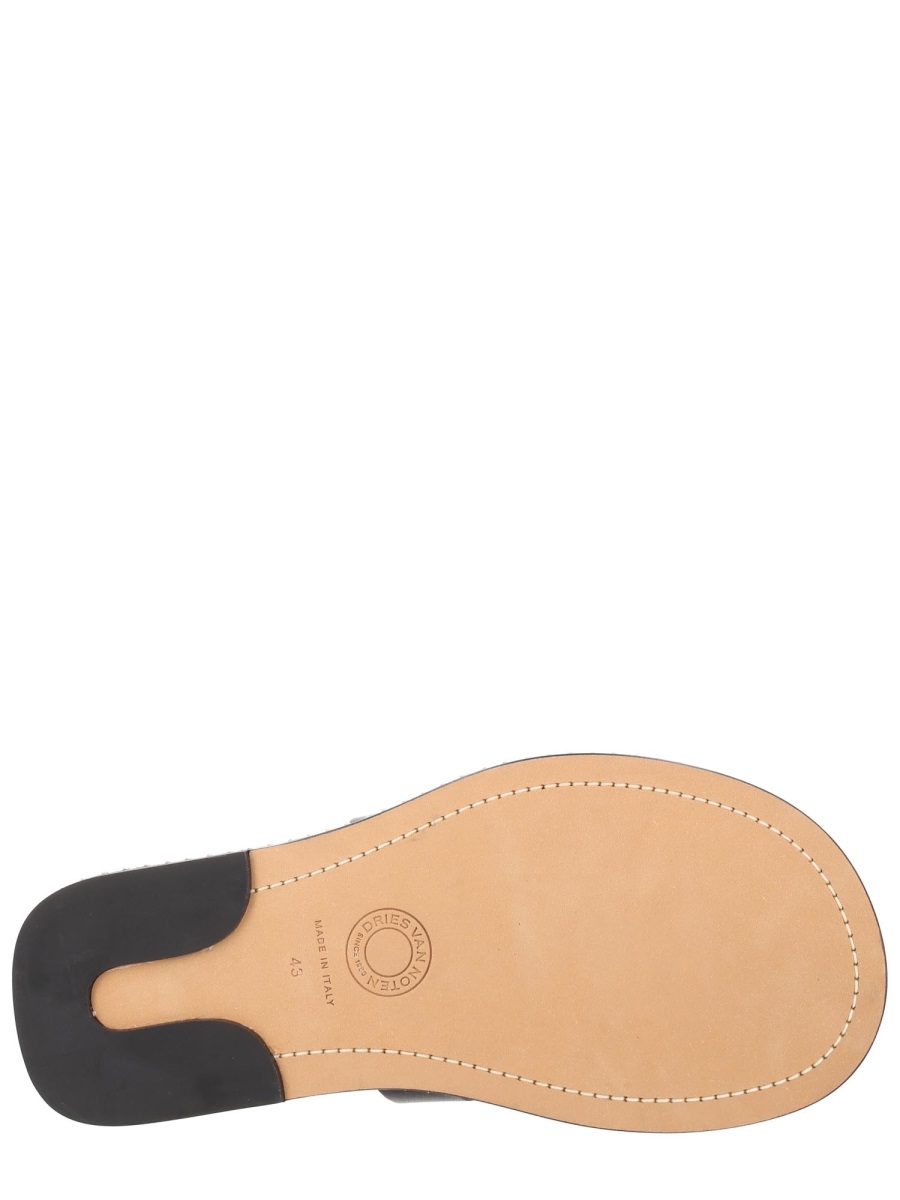 Dries van Noten Black Toe Loop Smooth Leather Sandals Grijs