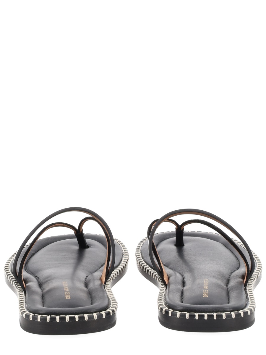 Dries van Noten Black Toe Loop Smooth Leather Sandals Grijs