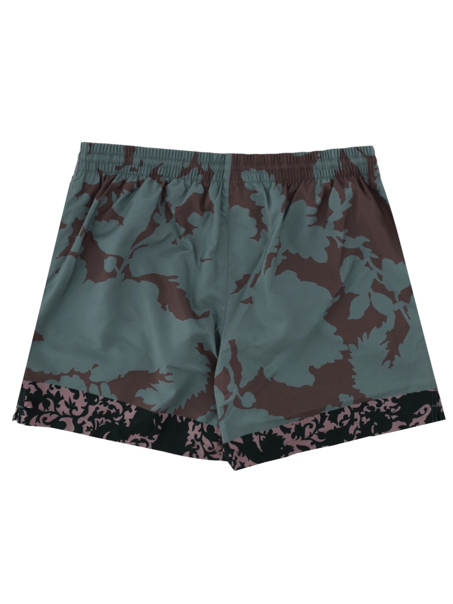 Dries van Noten Green Floral Print Polyamide Denim Shorts Grijs