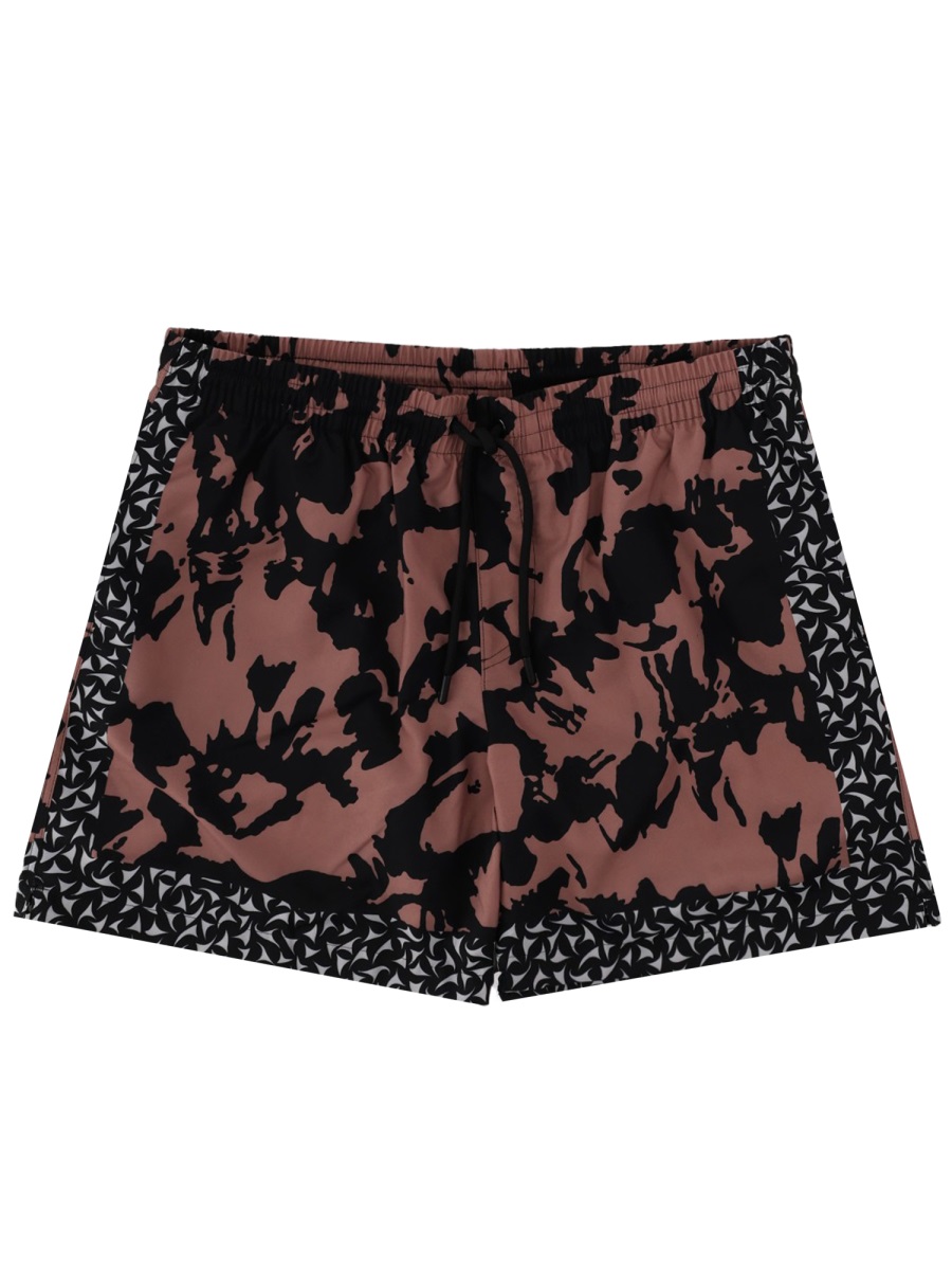 Dries van Noten Abstract Floral Polyamide Geometric Trim Swim Shorts Zwart