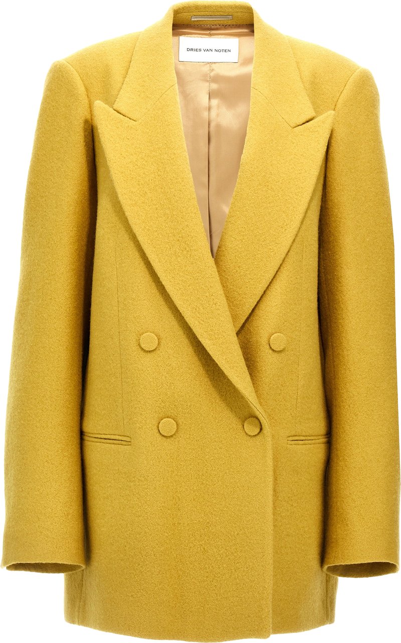 Dries Van Noten Bicolor Wool Blazer Geel