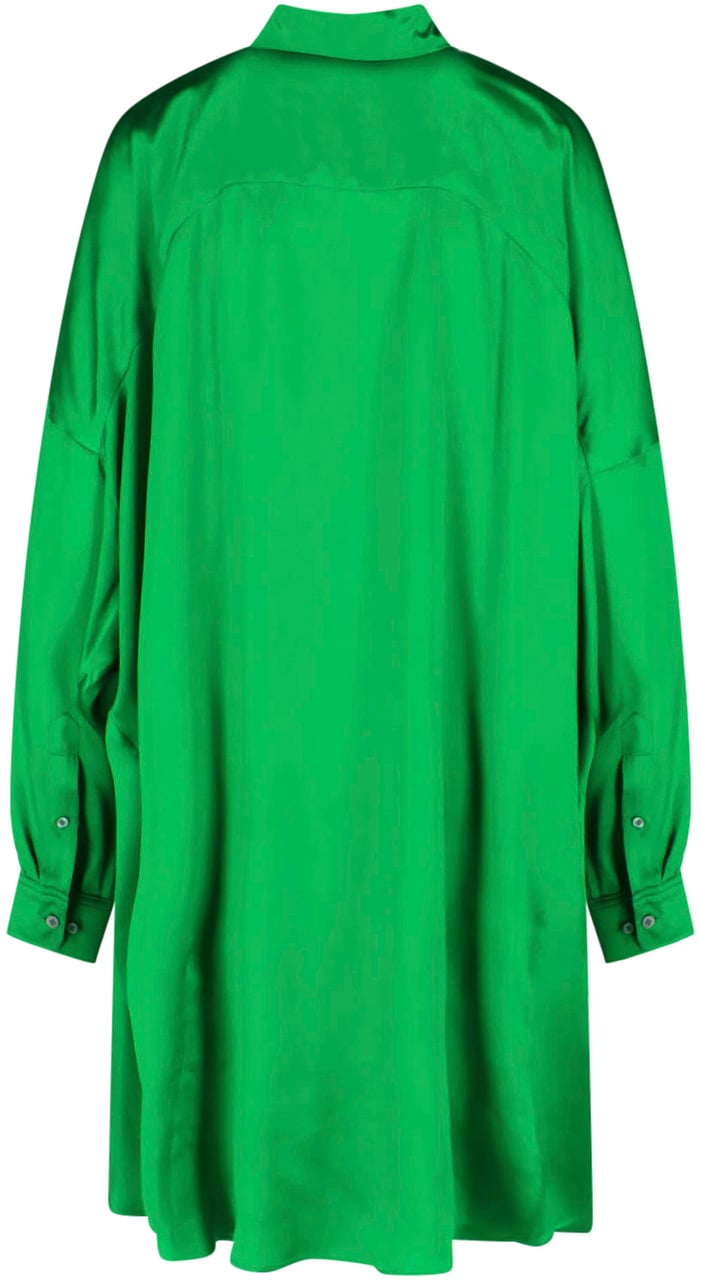 Dries van Noten Green Classic Collar Silk Shirt Dress Groen