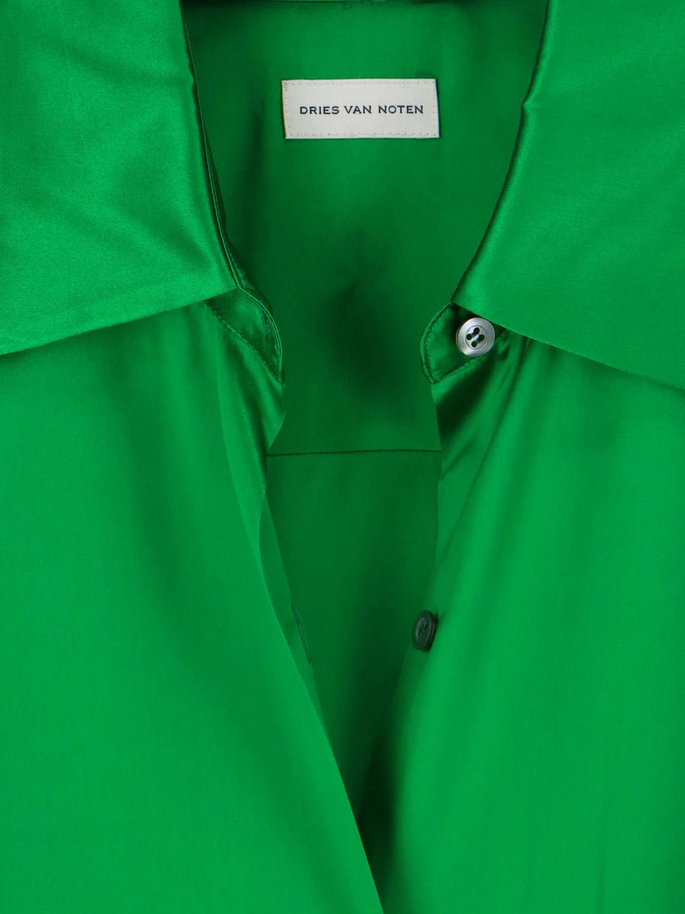 Dries van Noten Green Classic Collar Silk Shirt Dress Groen