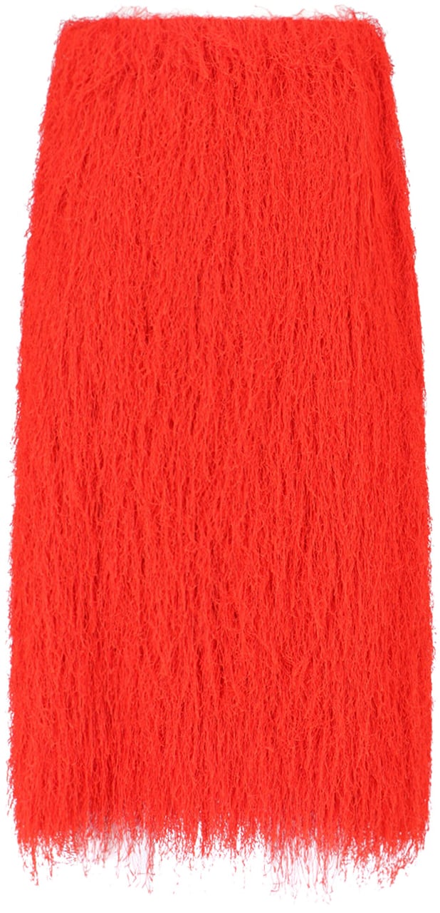 Dries van Noten Red Sokna Fringe Textured Midi Skirt Rood