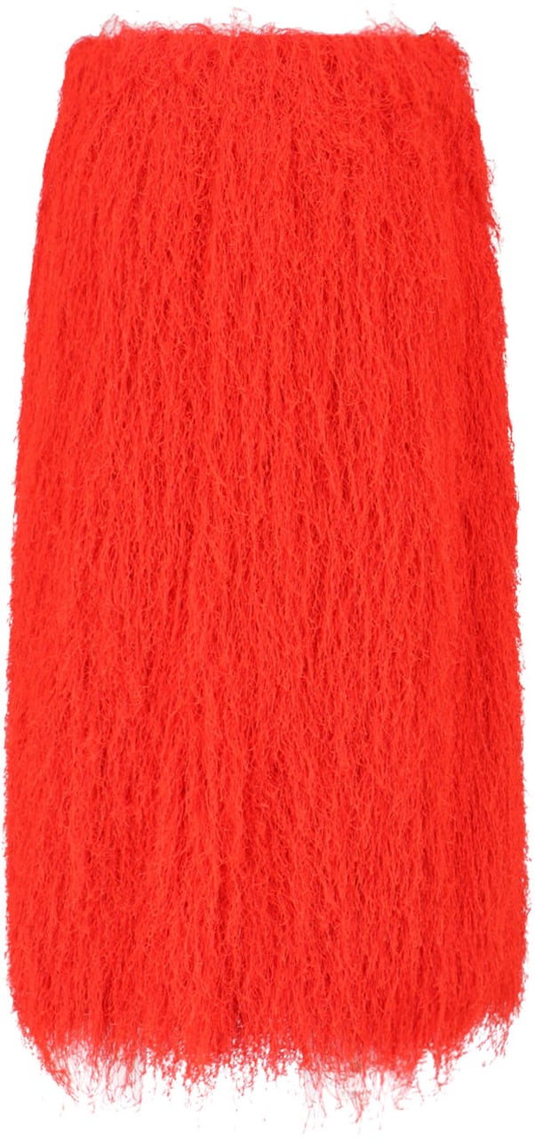Dries van Noten Red Sokna Fringe Textured Midi Skirt Rood