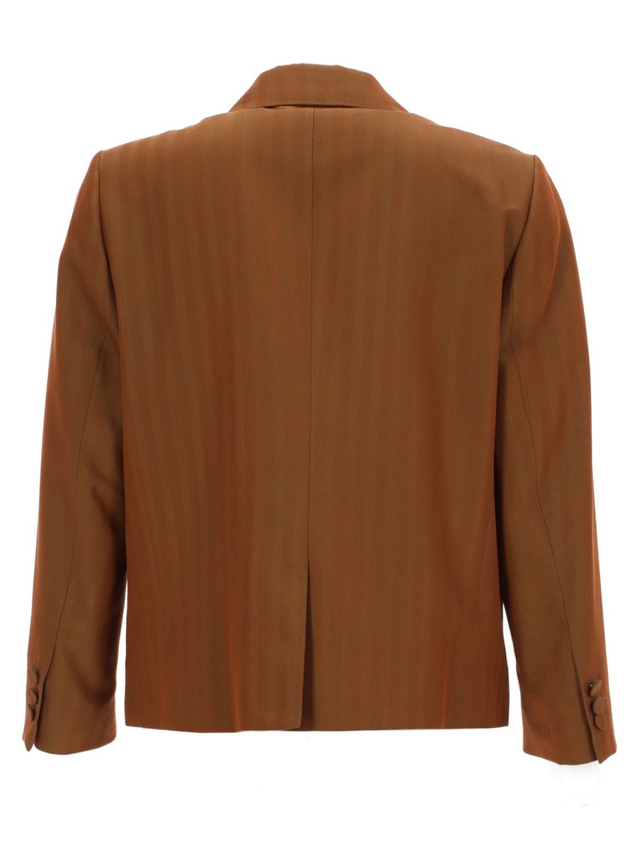 Dries van Noten Bamis Cropped Wool-Blend Vertical Stripes Jacket Rood