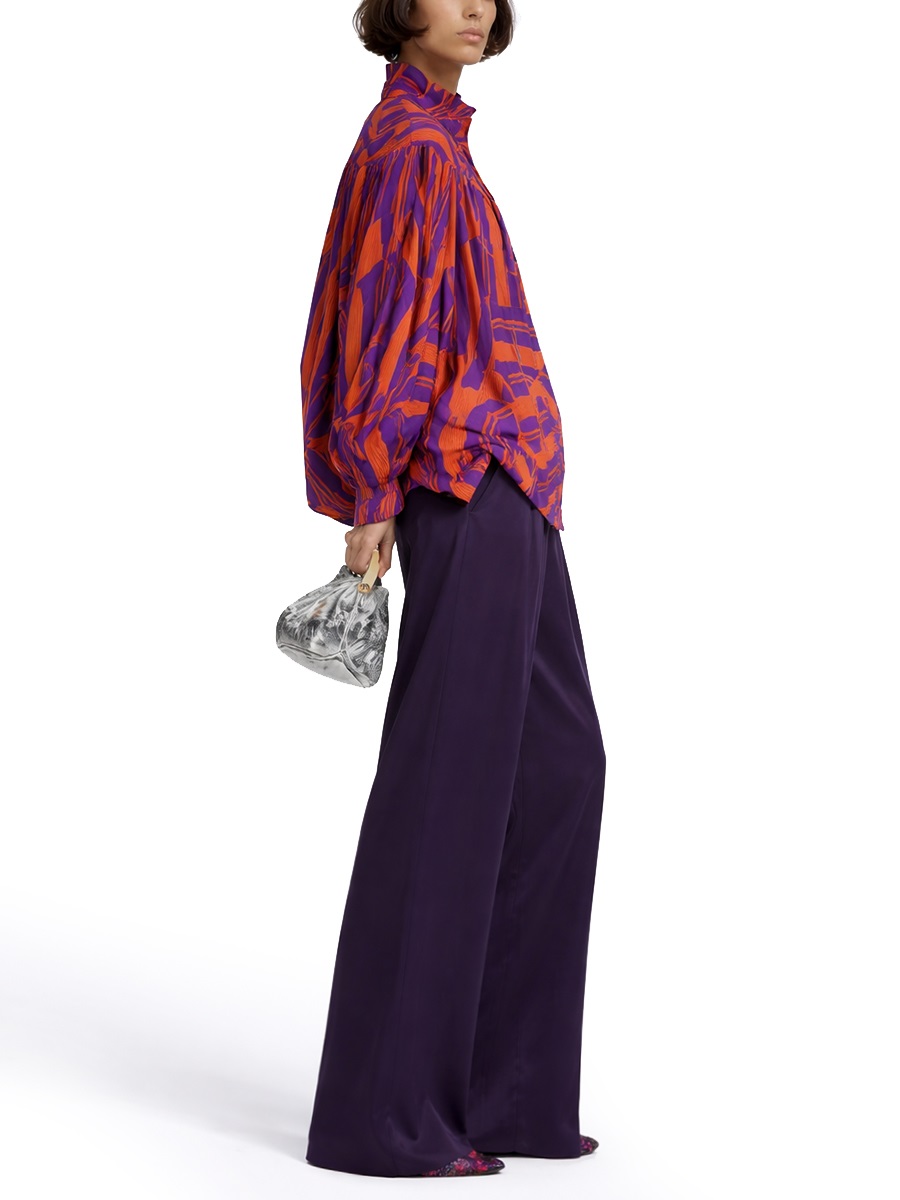 Dries van Noten Abstract Cotton High Neck Blouse Zwart