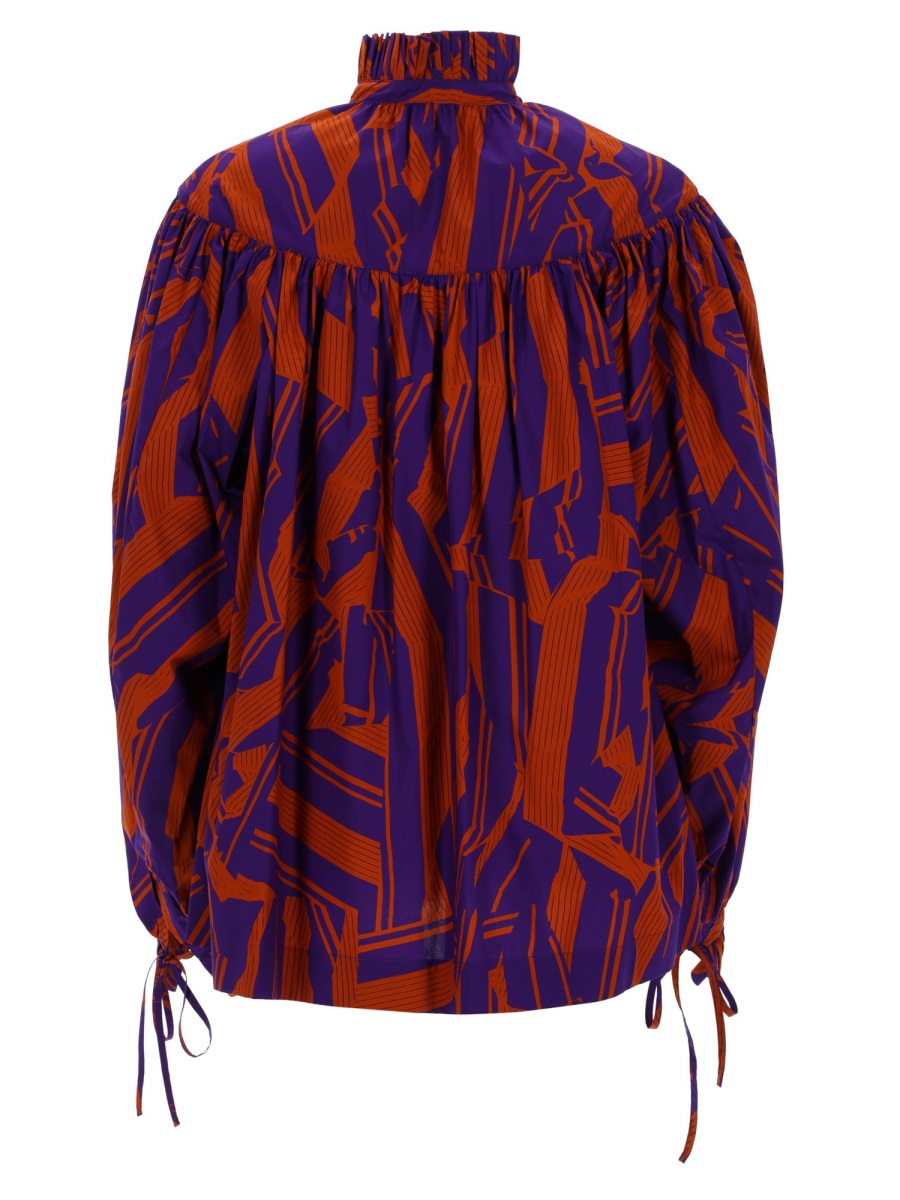 Dries van Noten Abstract Cotton High Neck Blouse Zwart
