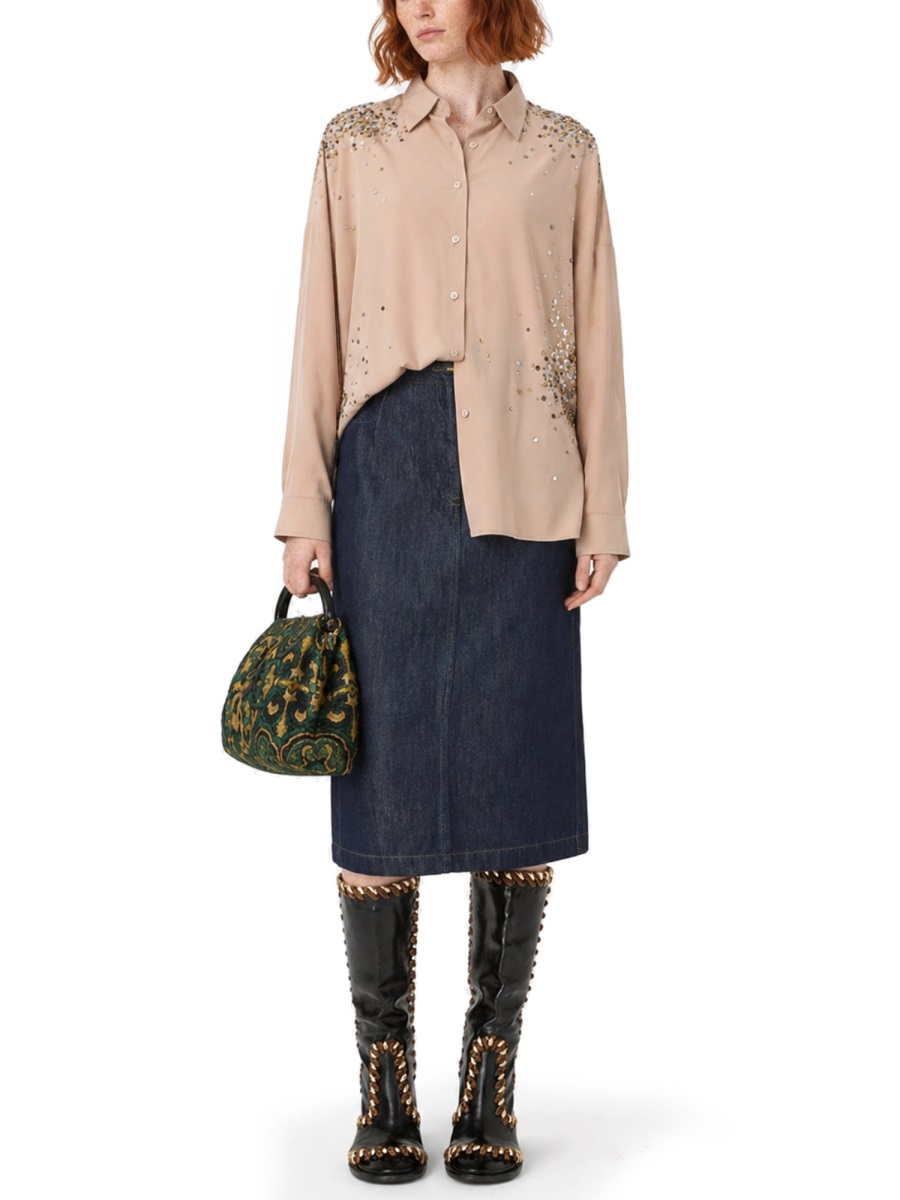 Dries van Noten Casia Rhinestones Oversized Relaxed Shirt Neutraal