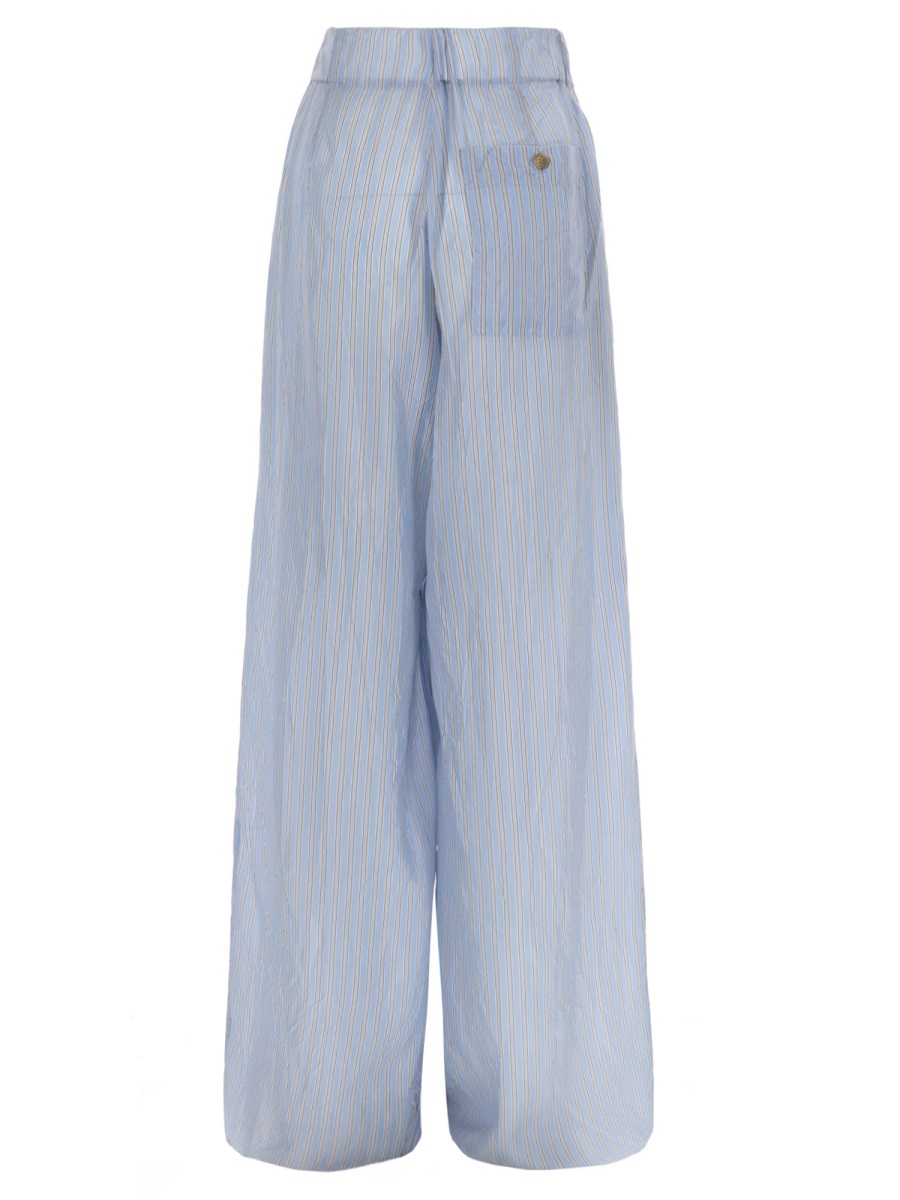 Dries van Noten Light Blue Vertical Stripes Cupro Straight-Leg Pants Grijs