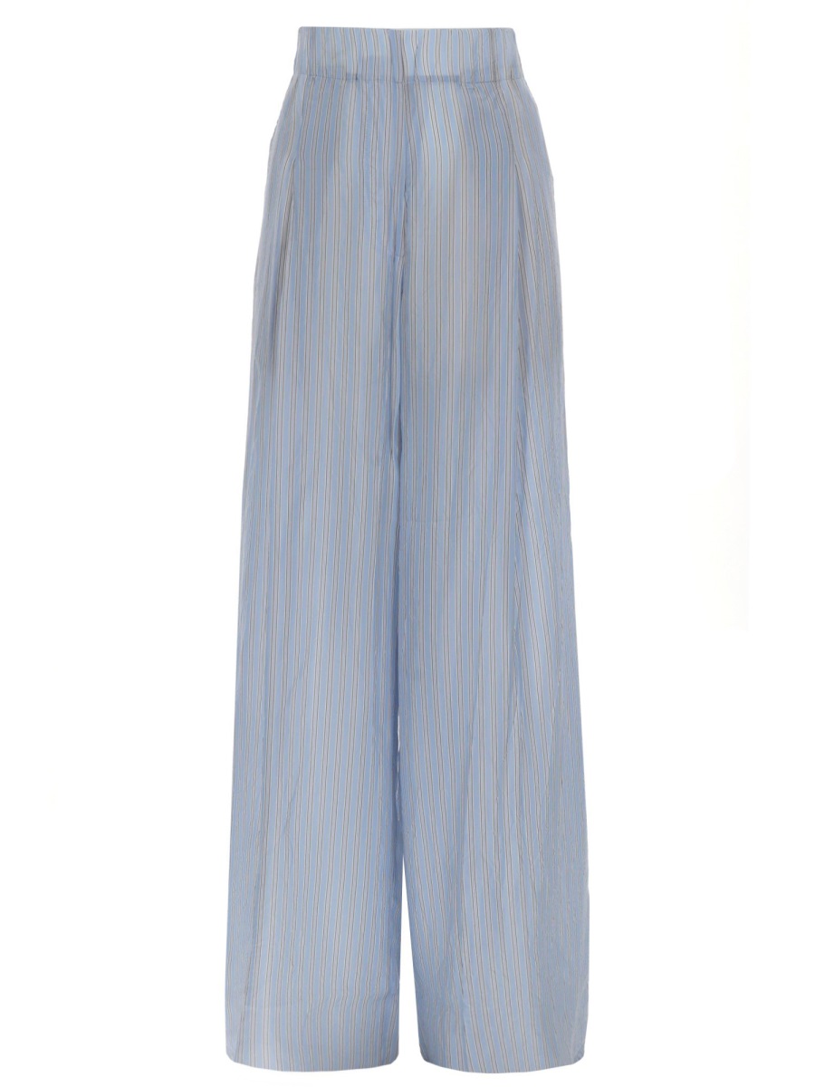 Dries van Noten Light Blue Vertical Stripes Cupro Straight-Leg Pants Grijs