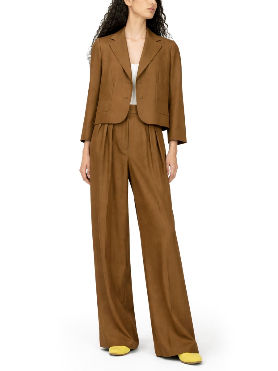 Dries van Noten Neutral Wide-Leg Belted Wool-Blend Formal Pants Rood