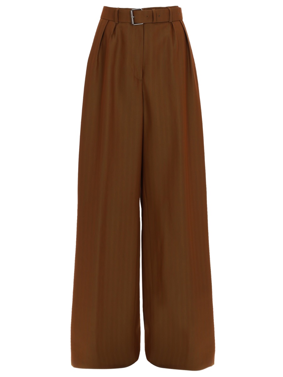 Dries van Noten Neutral Wide-Leg Belted Wool-Blend Formal Pants Rood