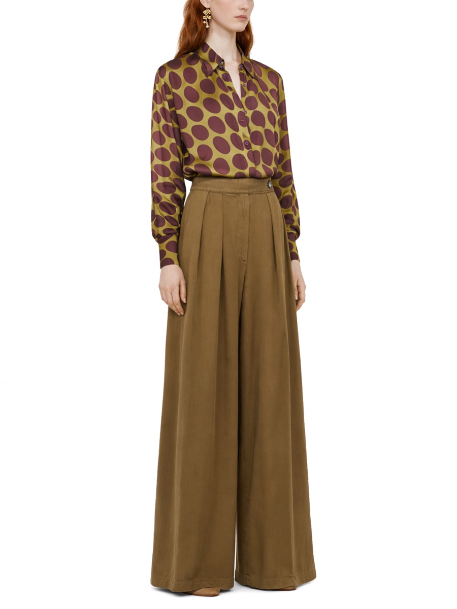Dries van Noten Wide-Leg Front Pleats Cupro Trousers Pants Bruin
