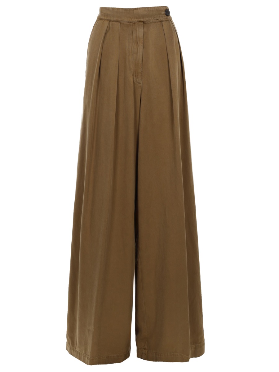 Dries van Noten Wide-Leg Front Pleats Cupro Trousers Pants Bruin