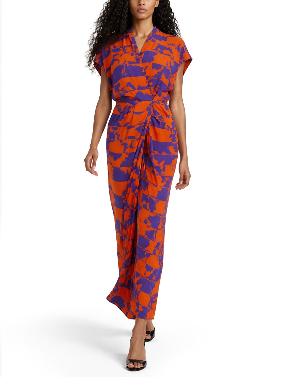 Dries van Noten Vibrant Orange Dilian Floral Midi Dress Rood