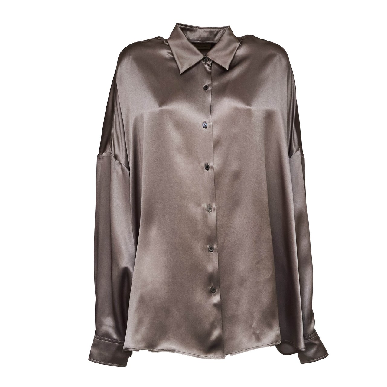 Dries van Noten Casia Stretch Silk Satin Over Shirt Grijs