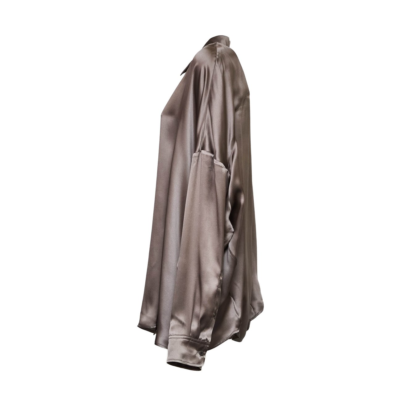 Dries van Noten Casia Stretch Silk Satin Over Shirt Grijs