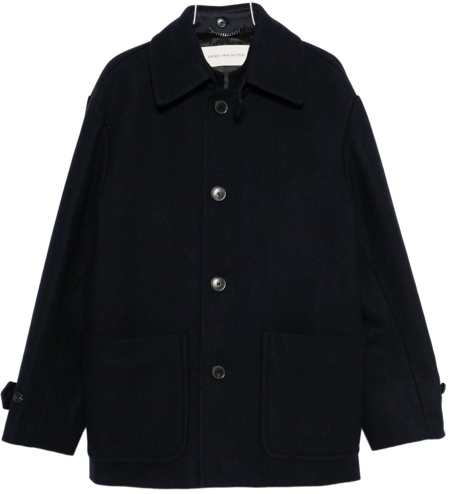 Dries van Noten Button-Down Minimalistic Coat with Patch Pockets Zwart