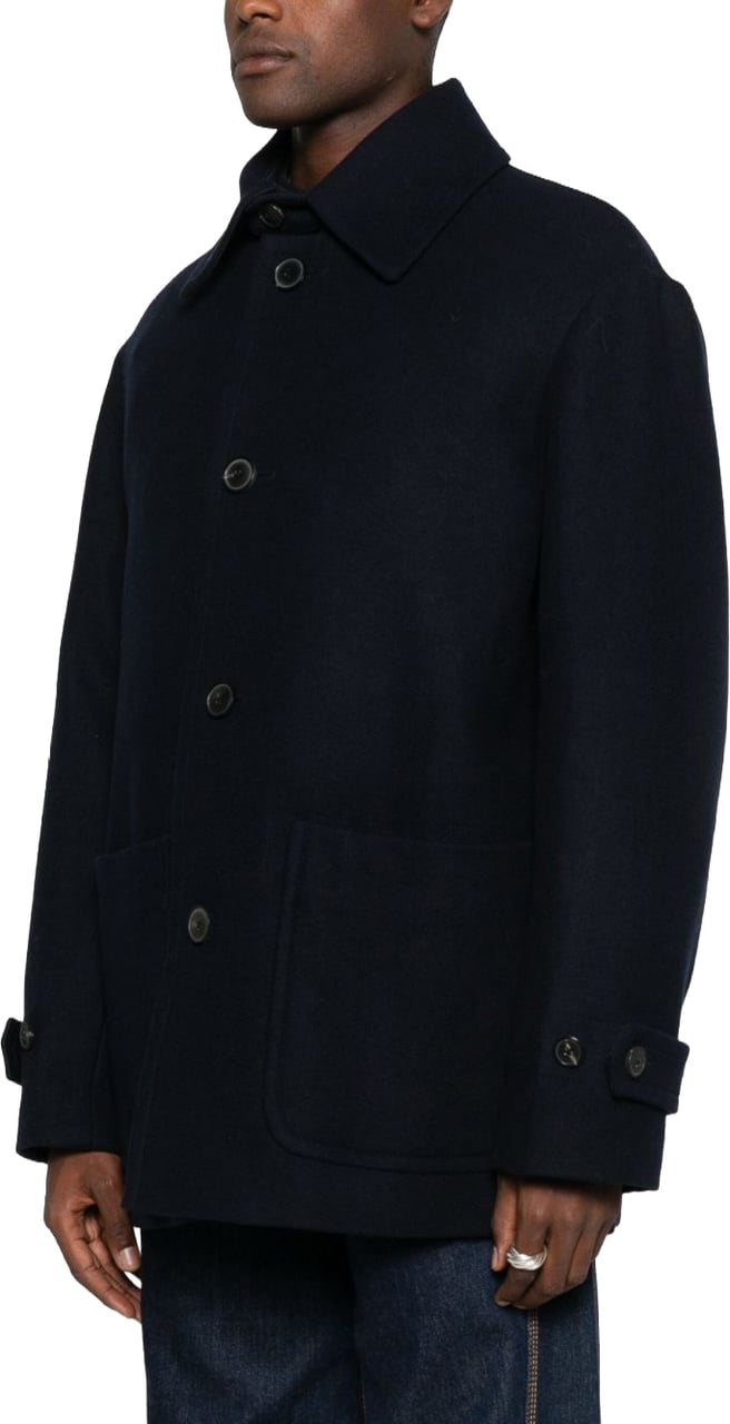 Dries van Noten Button-Down Minimalistic Coat with Patch Pockets Zwart
