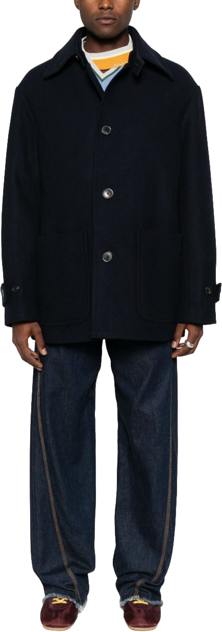 Dries van Noten Button-Down Minimalistic Coat with Patch Pockets Zwart