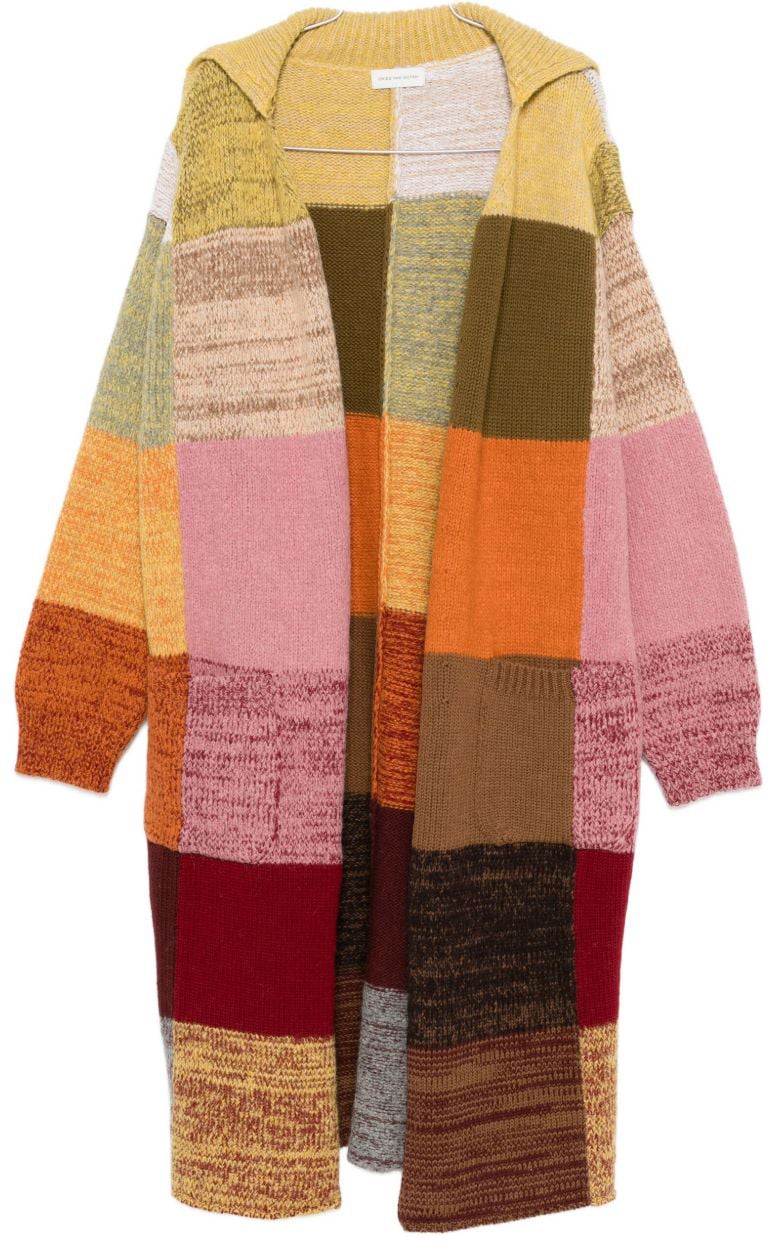 Dries van Noten Patchwork Design Wool Blend Coat Oranje
