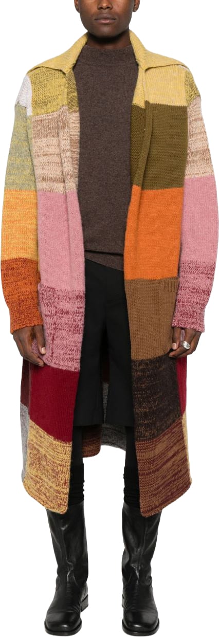 Dries van Noten Patchwork Design Wool Blend Coat Oranje