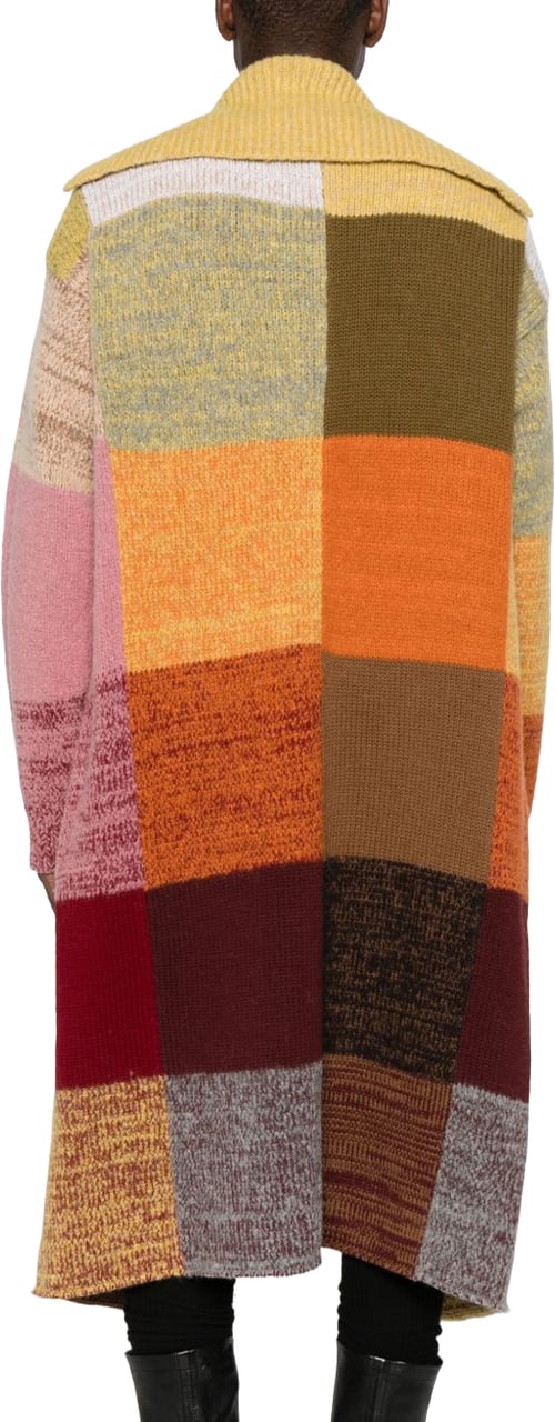 Dries van Noten Patchwork Design Wool Blend Coat Oranje
