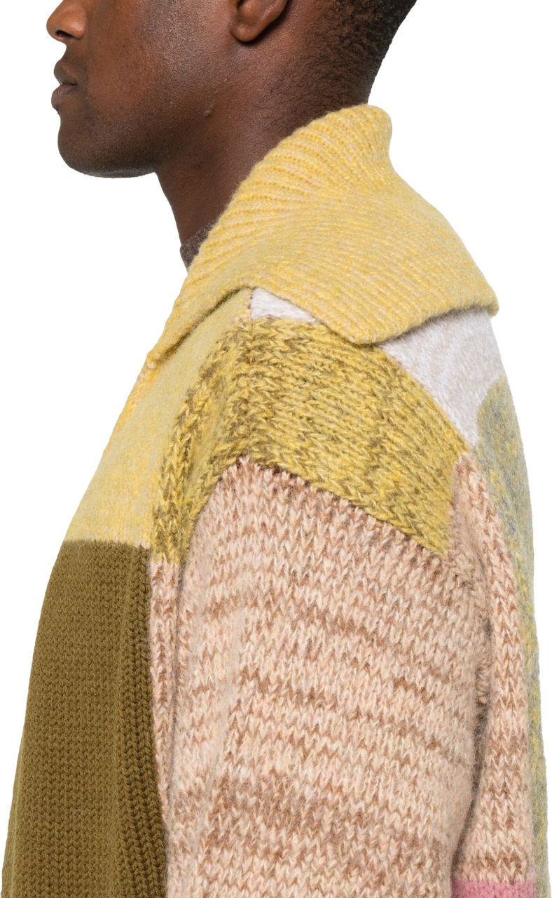 Dries van Noten Patchwork Design Wool Blend Coat Oranje