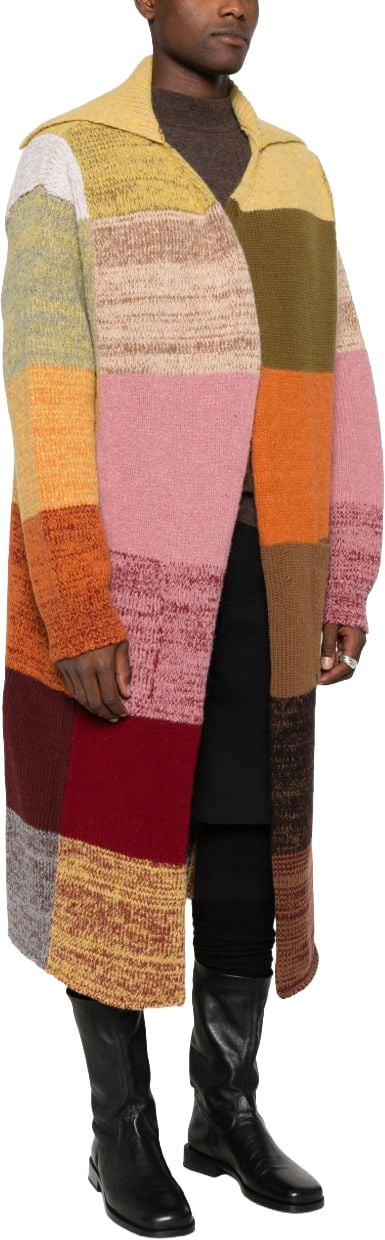 Dries van Noten Patchwork Design Wool Blend Coat Oranje