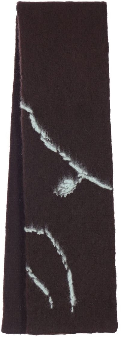 Dries van Noten Rectangular Brown Scarf with Embroidery Zwart