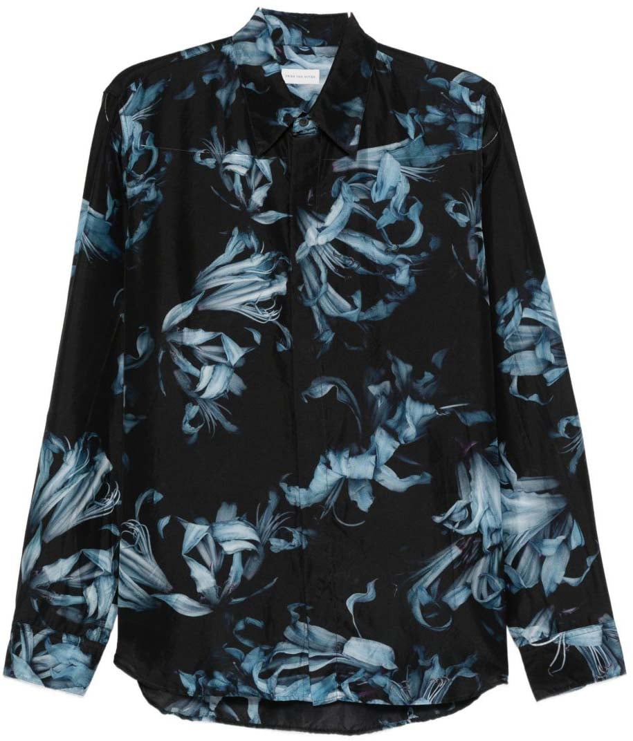 Dries van Noten Floral Print Long-Sleeve Shirt Zwart