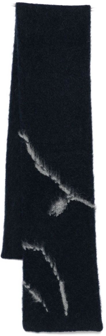 Dries van Noten Rectangular Abstract Pattern Scarf in Deep Navy Zwart