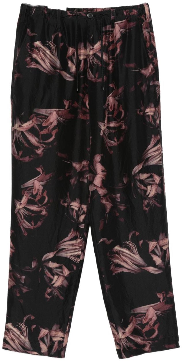 Dries van Noten Relaxed-Fit Floral Print Trousers Zwart