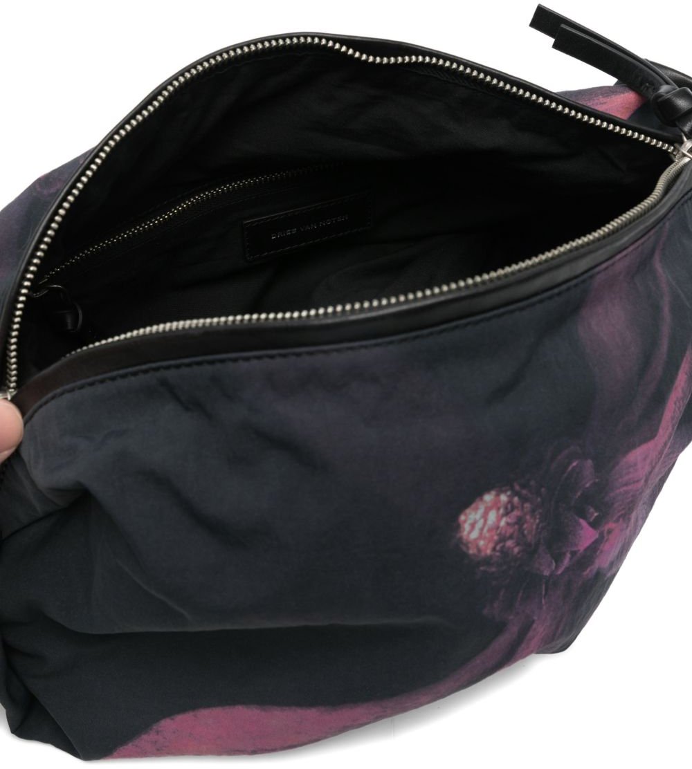 Dries van Noten Rectangular Bags with Dark Floral Print Zwart