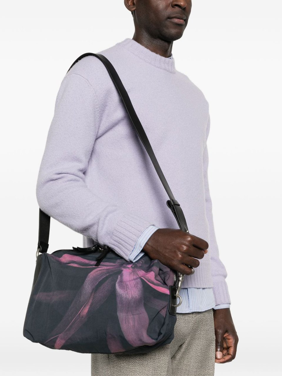 Dries van Noten Rectangular Bags with Dark Floral Print Zwart