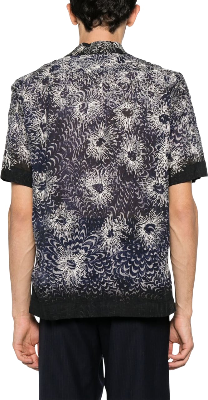 Dries van Noten Navy Blue Short-Sleeved Camp Collar Shirt Grijs
