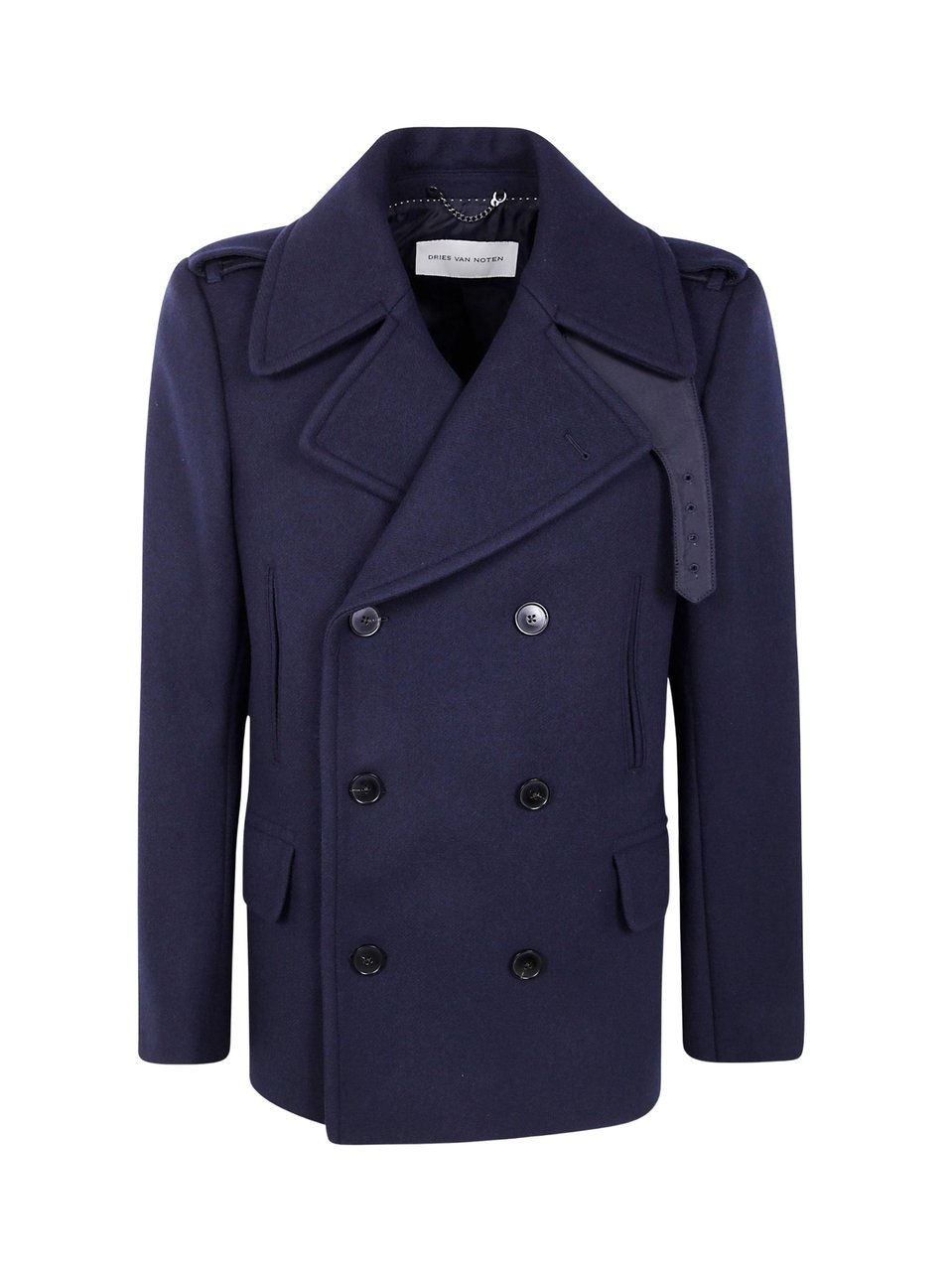 Dries van Noten Black Rafaell Double-Breasted Peacoat Zwart