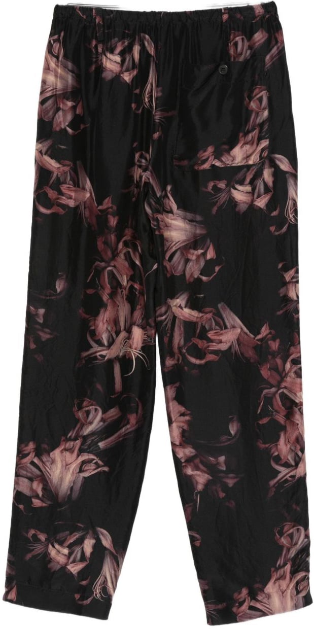 Dries van Noten Relaxed-Fit Floral Print Trousers Zwart