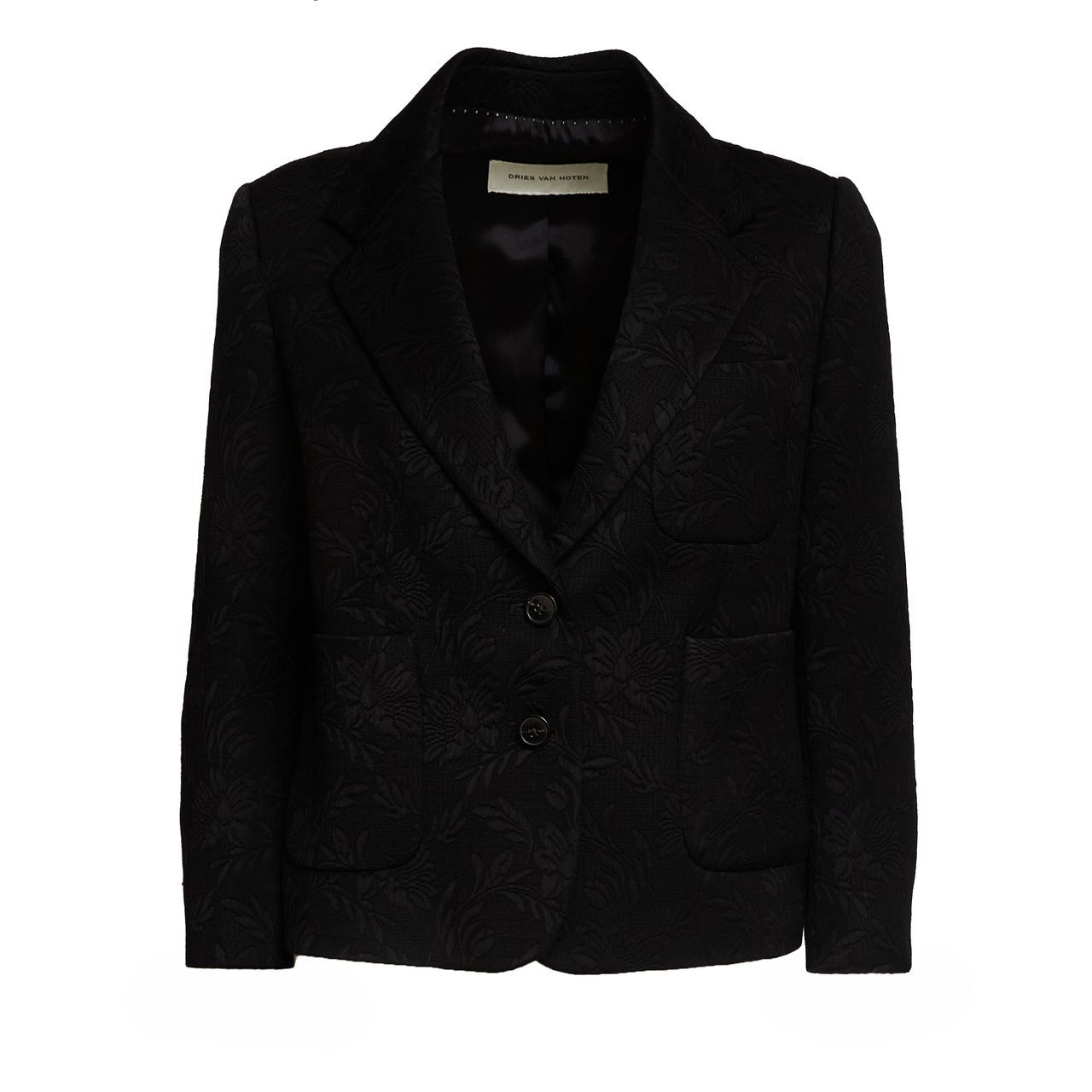 Dries van Noten Bamis Floral Jacquard Single Breasted Blazer Zwart