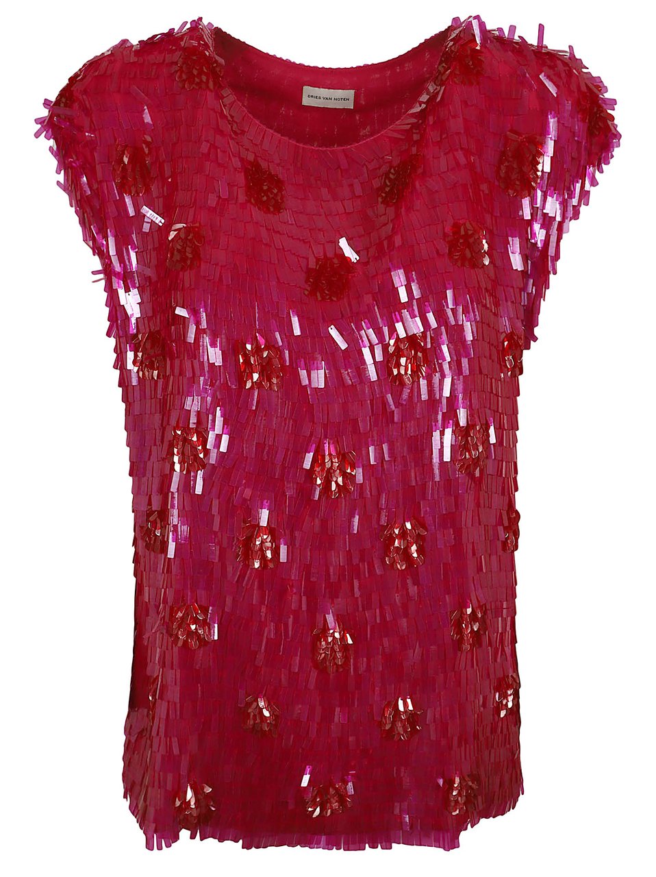 Dries van Noten Fuchsia Sequin-Embellished Sleeveless Top Roze