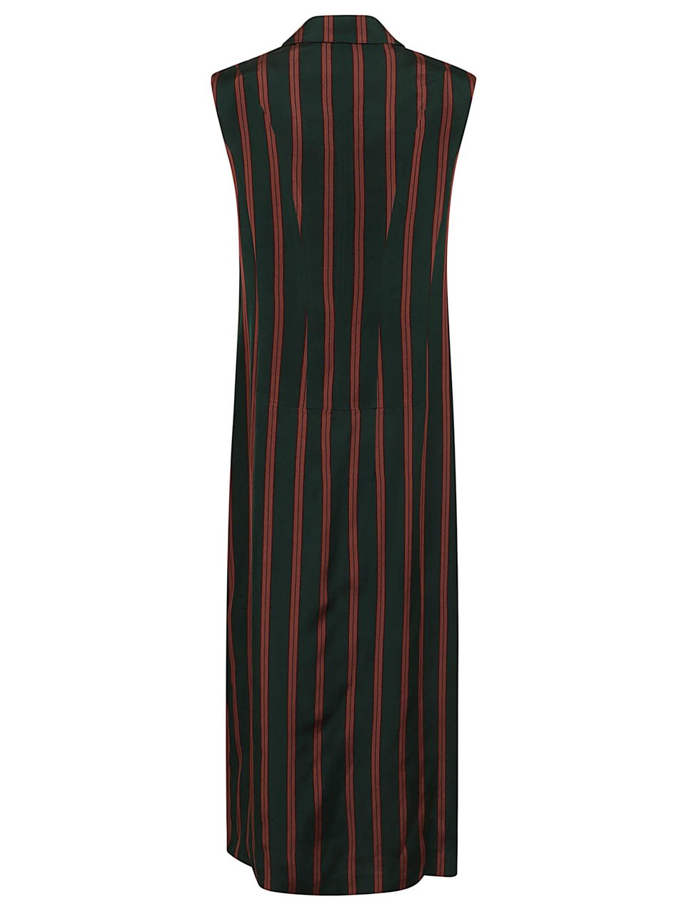 Dries van Noten Sleeveless Striped Satin Long Coat with Peak Lapels Groen
