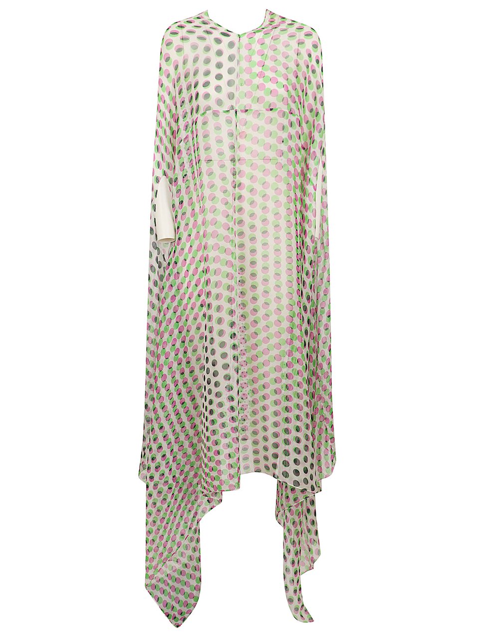 Dries van Noten Polka Dot Silk Midi Cape Dress with Adjustable Hems Wit