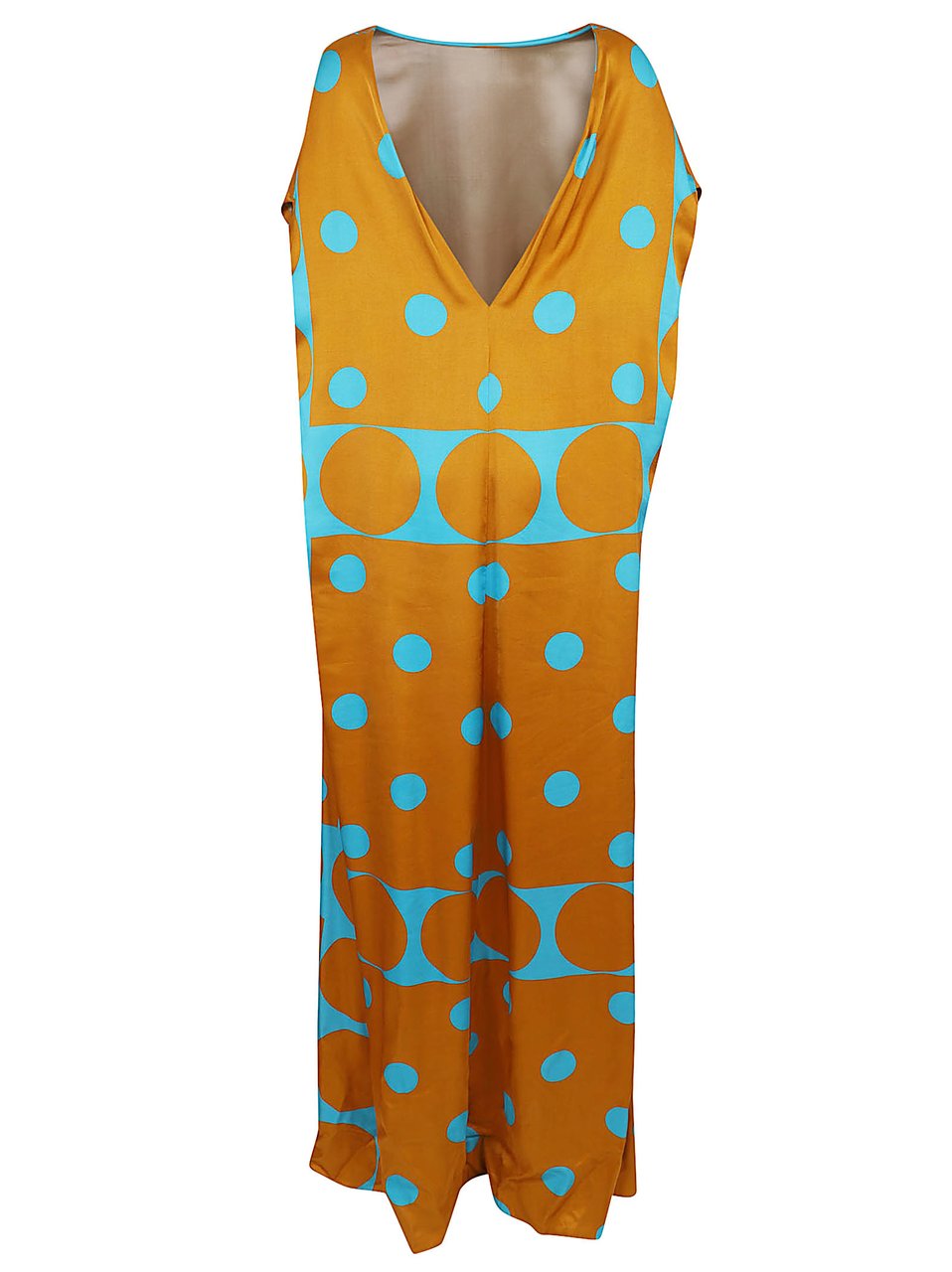 Dries van Noten Long Geometric Print Satin Maxi Dress Oranje