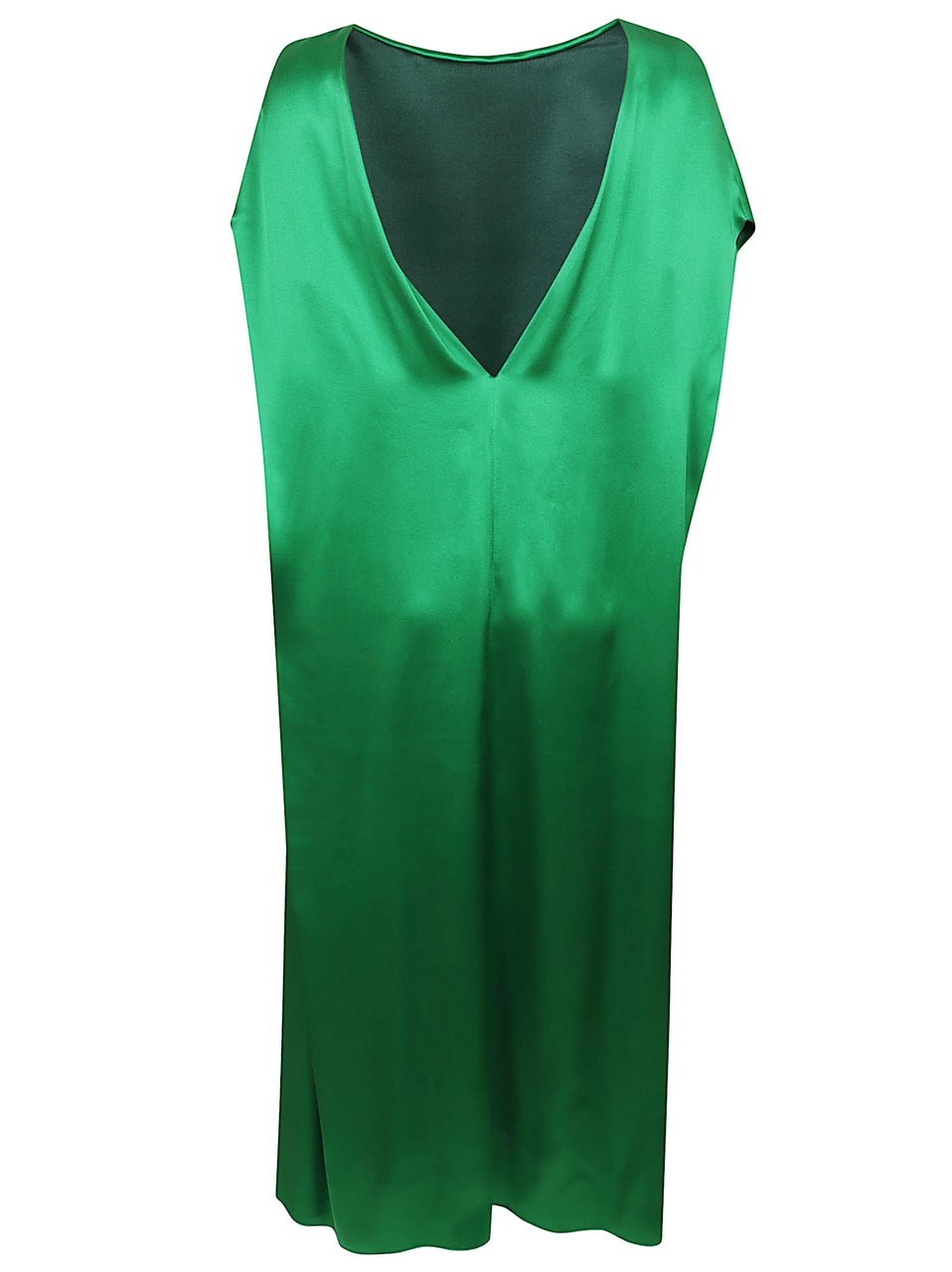 Dries van Noten Fluid Green Mini Dress with V-Neck and Dolman Sleeves Groen