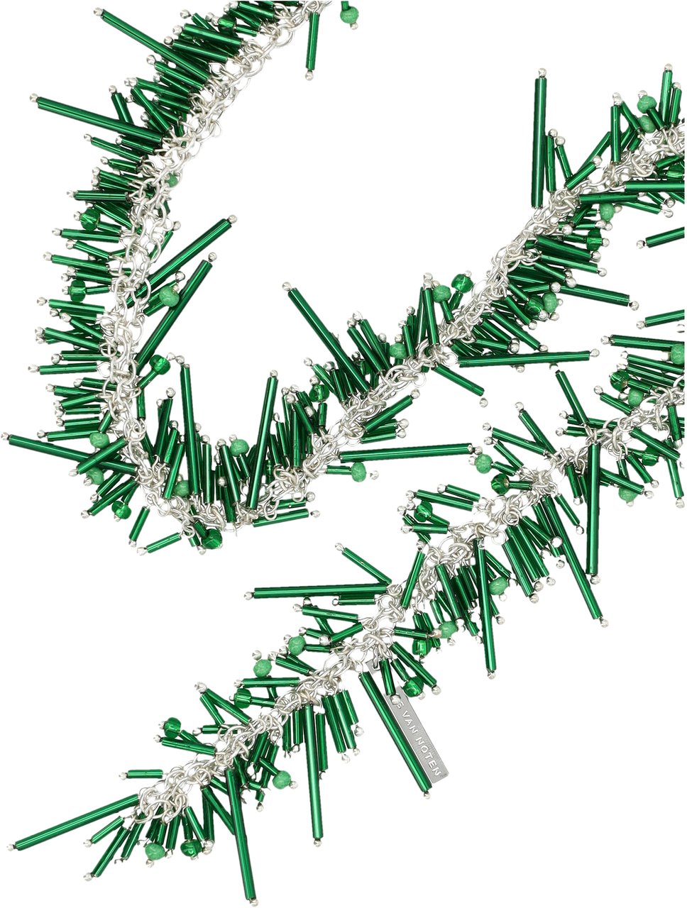 Dries van Noten Dries Van Noten embroidered scarf necklace in brass and glass Groen