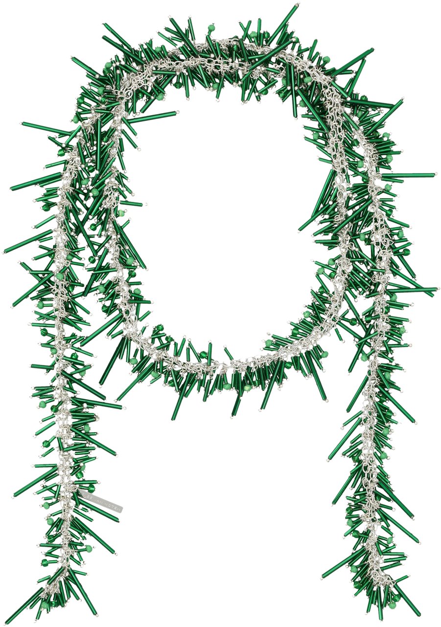 Dries van Noten Dries Van Noten embroidered scarf necklace in brass and glass Groen