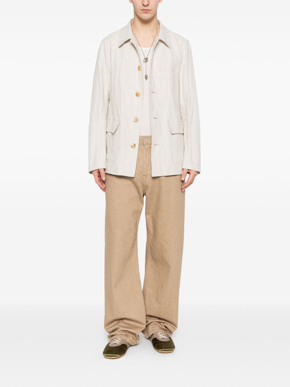 Dries van Noten Beige Herringbone Weave Jacket Neutraal