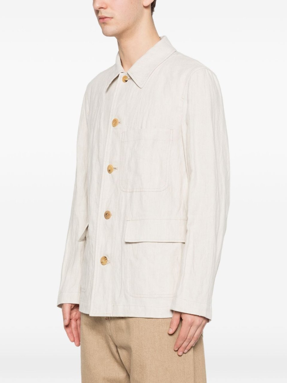 Dries van Noten Beige Herringbone Weave Jacket Neutraal