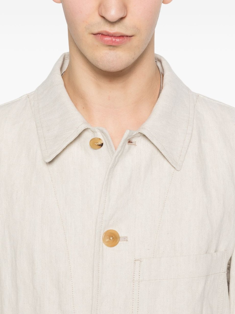 Dries van Noten Beige Herringbone Weave Jacket Neutraal